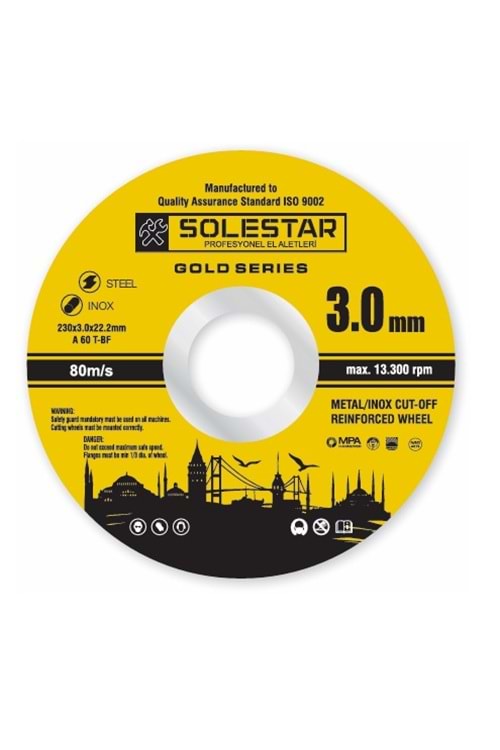 SOLESTAR STR-2024 METAL KESİCİ TAŞ-230X3.0X22 MM 1 KOLİ: 80 AD